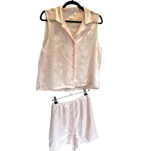 Oscar de La Renta Pink Label Pink Silky PJ Shorts Set L